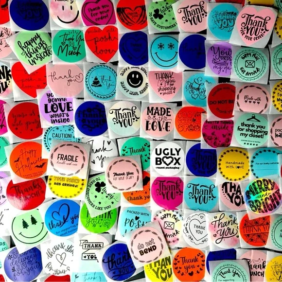 100 thank you stickers mystery bag bundle mix thank you 2" - Picture 3 of 12